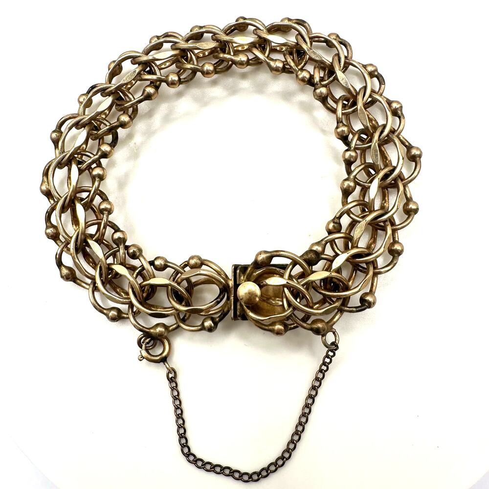 Rhythm vintage 12k gold filled 7" double chain-link starter charm bracelet